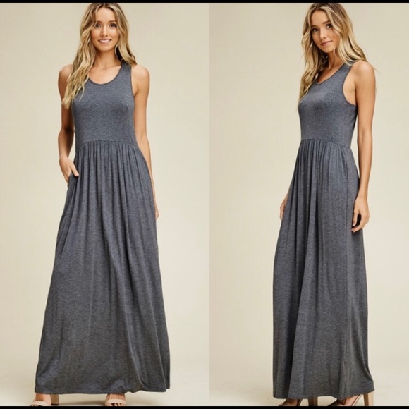 🔥 Last One!! Gray Maxi Dress, Long Tank 🔥 - Picture 3 of 4